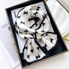 Summer Plaid Black White Bow Print Minimalist Double Layer Silk Mulberry Scarf