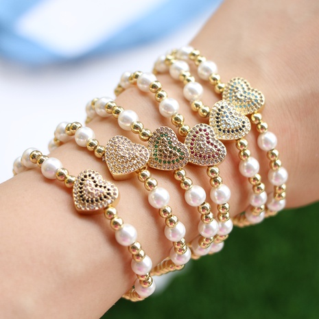 Women'S Simple Style Heart shape Copper Bracelets Beaded Pearl 1 Piece's discount tags