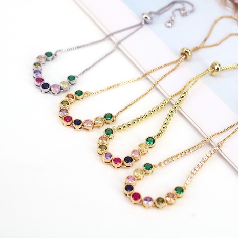 Simple Style Rainbow Copper Plating Zircon Bracelets 1 Piece's discount tags