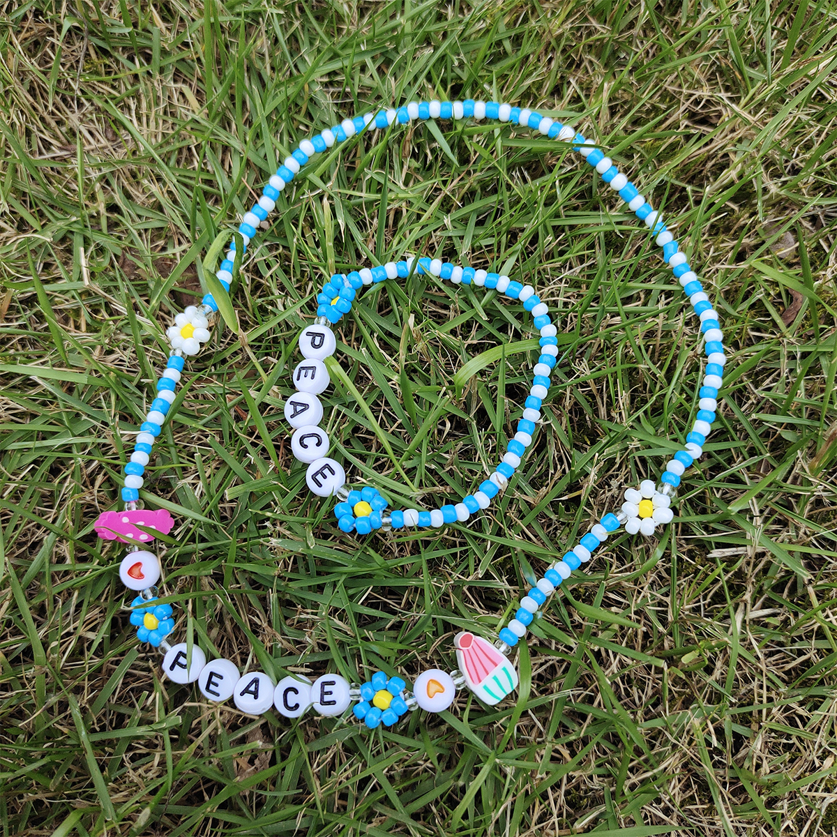 Neue Stil Sommer Blau Daisy Blume Brief Handgemachten Perlen halskette armbandpicture8