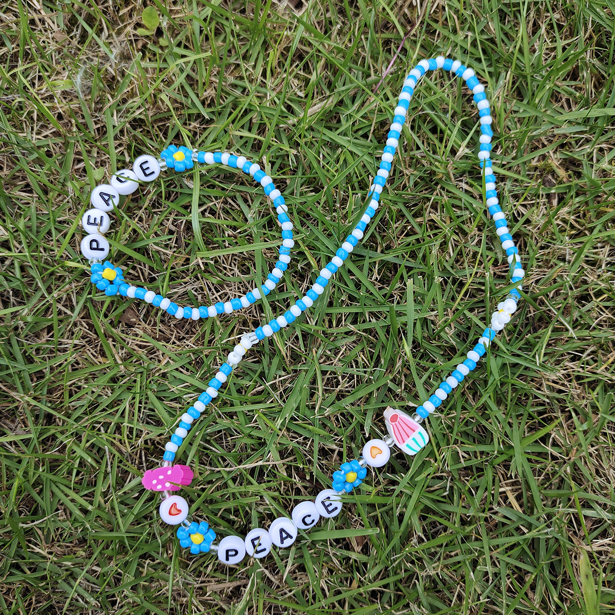 Neue Stil Sommer Blau Daisy Blume Brief Handgemachten Perlen halskette armbandpicture6
