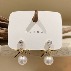 Women'S Elegant Bow Knot Brass Earrings Plating Artificial Pearl Drop Earrings 1 Set