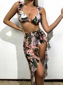 WomenS Casual Leaves Polyester Bikinis 3 Piece Setpicture7