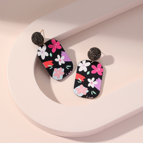 Nouveau mode coloré Fleur Imprimé Rectangulaire forme Boucles D'oreilles's discount tags