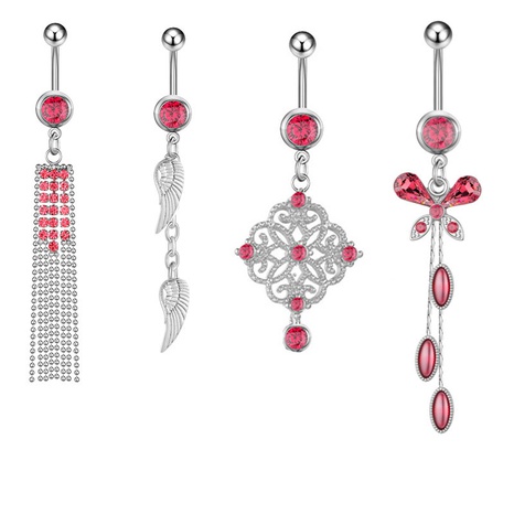 Pink Butterfly Tassel Feather Belly Ring Navel Stud 4 PCs Set's discount tags
