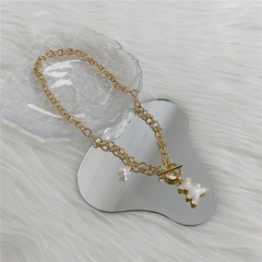 new style OT Buckle Bear Pendant Pearl Clavicle Chain necklace