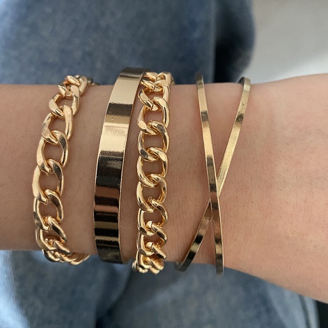 Moda Simple chapado en oro geométrico liso conjunto de pulsera para mujer's discount tags