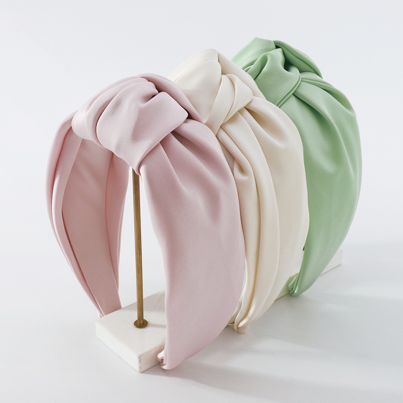 Fashion Simple Solid Color WideBrimmed Fabric Knotted Hairband Women
