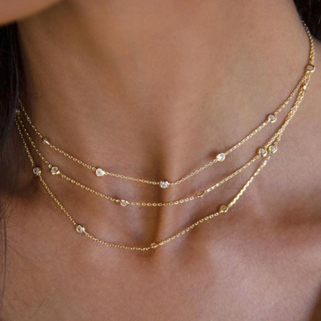 Moda Simple chapado en oro Multi-Collar de cadena de clavícula con incrustaciones de diamantes de imitación's discount tags