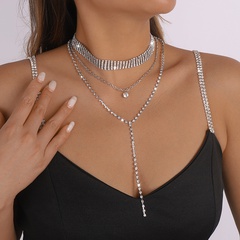 Fashion Delicate Long Tassel Full Diamond Claw Chain Multi-Layer Necklace
