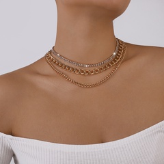 Fashion Delicate Thick Claw Chain Rhinestone Inlaid Multi-Layer Necklace Women