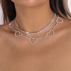 Fashion Elegant Hollow Heart Rhinestone Inlaid Double-Layer Chain Necklace