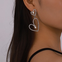 Fashion Irregular Hollow Heart Shape Pendant Rhinestone Inlaid  Earrings