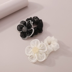 Mode Vintage Organza Blume Perle Strass Hohe Elastische Stirnband