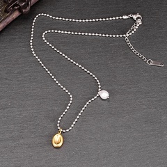 new style simple Bean Pearl pendant beaded Chain titanium steel Necklace