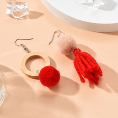 Fashion Autumn and Winter Fur Ball Asymmetric Tassel Earrings Wholesale