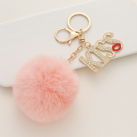 Fashion Hairball Heart Shape Alloy Rhinestone Inlay Keychain's discount tags