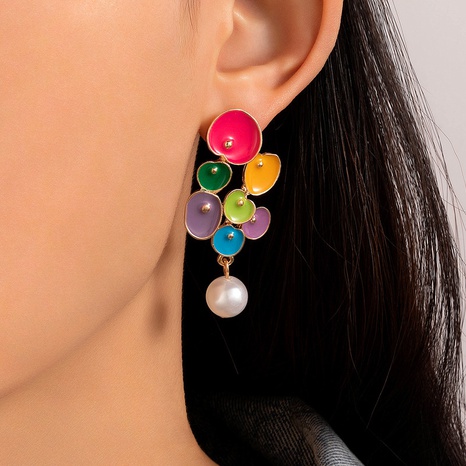 Mode Legierung Geometrisches Muster Mehrfarbig Ohrringe Reisen Künstliche Perlen Drop Ohrringe's discount tags