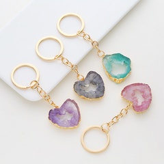Fashion Colorful Heart Oval Simulation Natural Stone Agate Keychain Pendant  Accessories