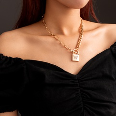 Fashion Lock Alloy Plating Artificial Rhinestones Pendant Necklace 1 Piece