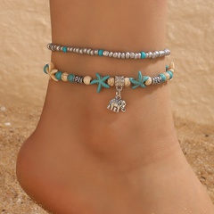 Bohemian Style (Floral Print) Beach Breeze Shell Material Starfish Elephant Shell Anklet Holiday Beach