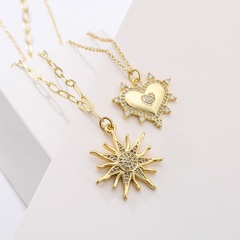 Women'S Fashion Sun Heart shape Copper Necklace Inlaid zircon Zircon Copper Necklaces