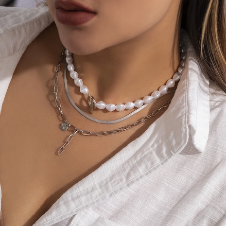 Mode Einfarbig Imitation perlen Legierung Perlen Überzug Keine Intarsien Halskette's discount tags