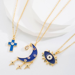 Novelty Design Alloy Moon Necklace Daily Electroplating Rhinestone Copper Necklaces 1 Piece