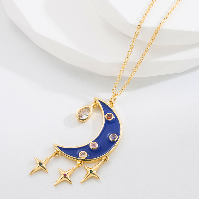 Novelty Design Alloy Moon Necklace Daily Electroplating Rhinestone Copper Necklaces 1 Piecepicture2