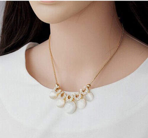Women'S Fashion Geometric Alloy Necklace Plating Artificial Rhinestones Opal Necklaces's discount tags