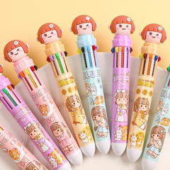 dessin animé Sweet Girl imprimé Multi-Functional 10-Color-in-One Push-Type Gel Pen