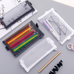 Caja de lápices portátil de gran capacidad para estudiantes con cremallera de malla de color sólido transparente simple creativa