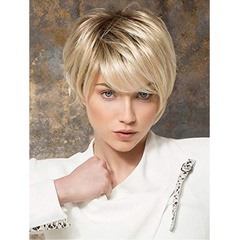 Europäische und amerikanische Perücken Amazon Hot Sale Damen kurzes Haar blondes kurzes glattes Haar Set Außenhandel Mode Perücken Hot Spot