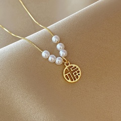 Fashion Round Copper Pendant Necklace Pearl Hollow Out Copper Necklaces