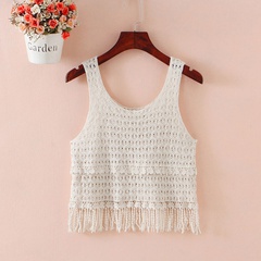 Bohemian Solid Color Knit U Neck Hollow Out Eyelet Top