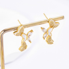 Elegant Butterfly Stainless Steel Ear Studs Zircon Copper Earrings