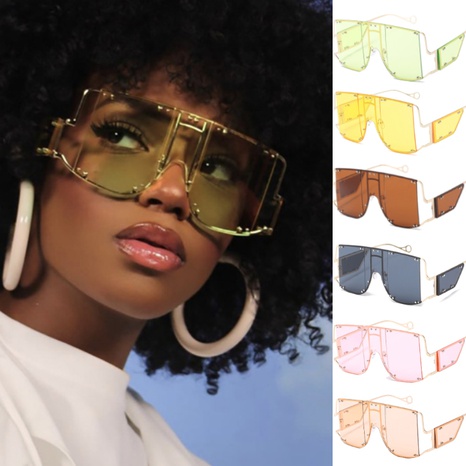 Women'S Casual Solid Color Pc Square Metal Rivet Sunglasses's discount tags