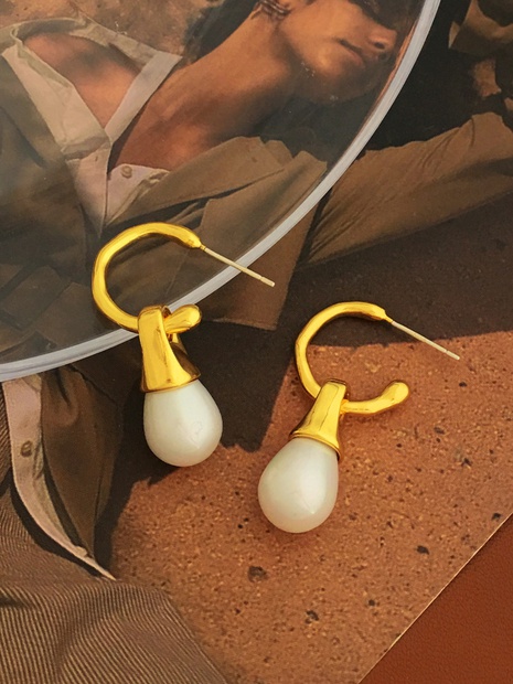 Retro Wassertropfen Kupfer Ohrringe Überzug Künstliche Perlen Kupfer Ohrringe's discount tags