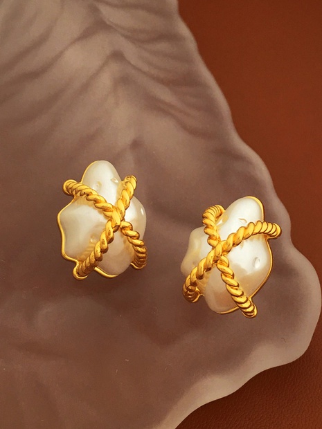 Retro Geometrisch Kupfer Ohrstecker Überzug Künstliche Perlen Kupfer Ohrringe's discount tags