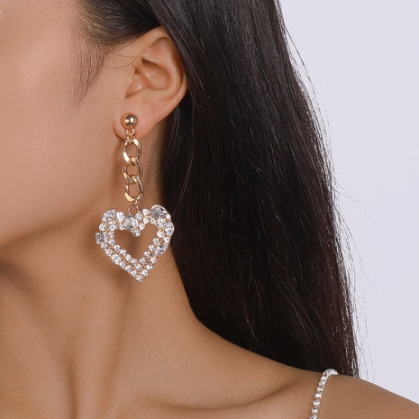Fashion Geometric Heart Shape Alloy Rhinestone Drop Earrings's discount tags