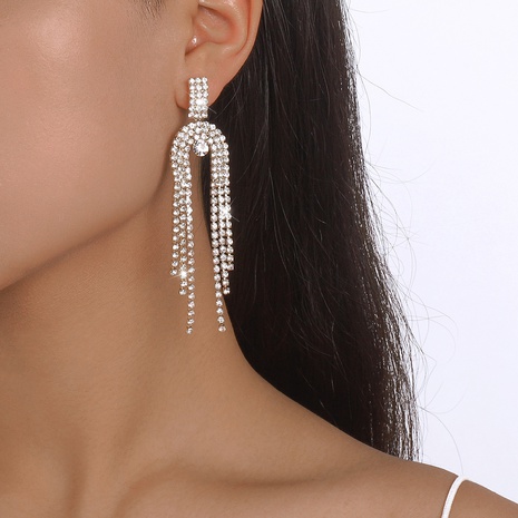Fashion Geometric Metal Tassel Rhinestone Drop Earrings's discount tags
