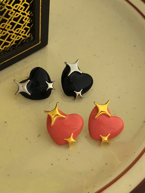 Sweet Heart Shape Copper Ear Studs Enamel Plating Copper Earrings's discount tags