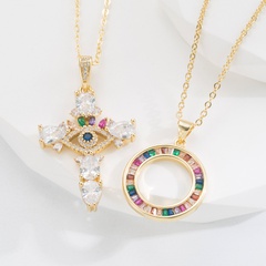 Elegant Cross Round Copper Necklace Inlay Zircon Copper Necklaces