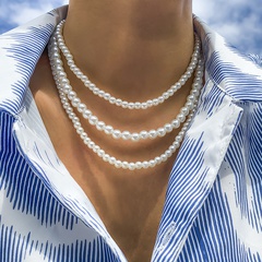 Fashion Geometric Imitation Pearl Layered Necklaces