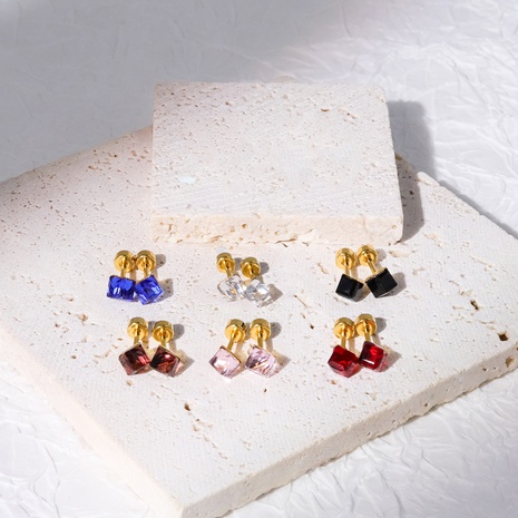 Simple Style Square Stainless Steel Ear Studs Plating Inlay Zircon Stainless Steel Earrings's discount tags