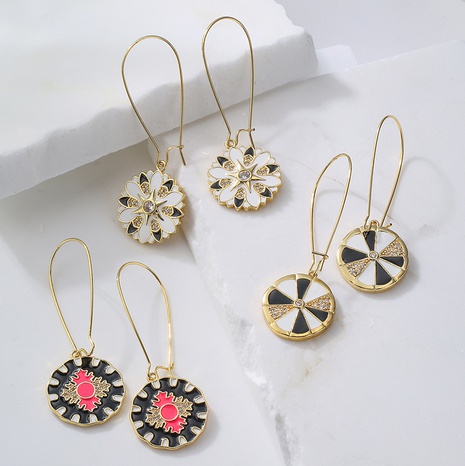 Fashion Round Color Block Copper Dangling Earrings Inlay Zircon Copper Earrings's discount tags