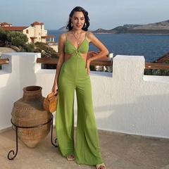 Streetwear Solid Color Polyester Full Length Backless Jumpsuits