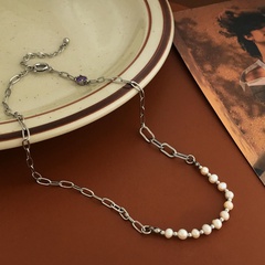 Fashion Geometric Copper Necklace Pearl Zircon Copper Necklaces