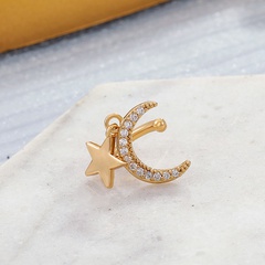 Fashion Star Moon Copper Ear clips Inlay Zircon Copper Earrings