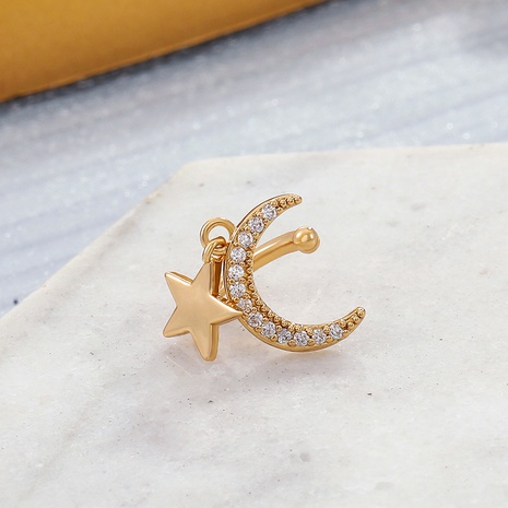 Fashion Star Moon Copper Ear clips Inlay Zircon Copper Earrings's discount tags